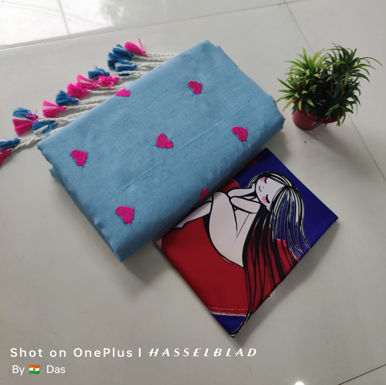 Beautiful Love Embroidery  Khaddi Cotton Saree