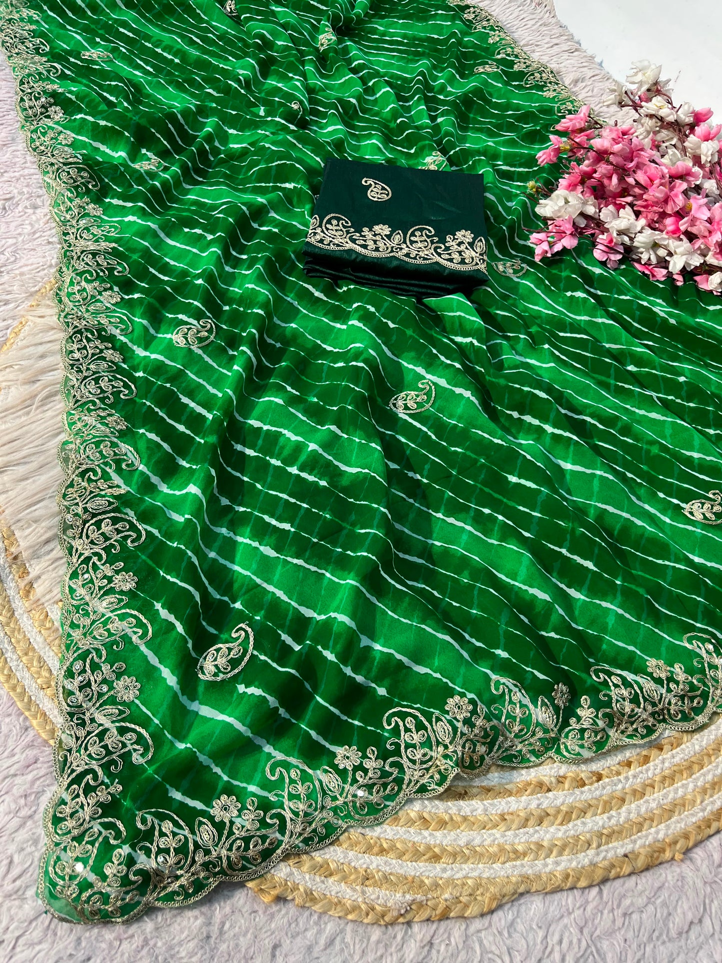 Georgette  Leheriya Gota Patti Work  Saree With Blouse