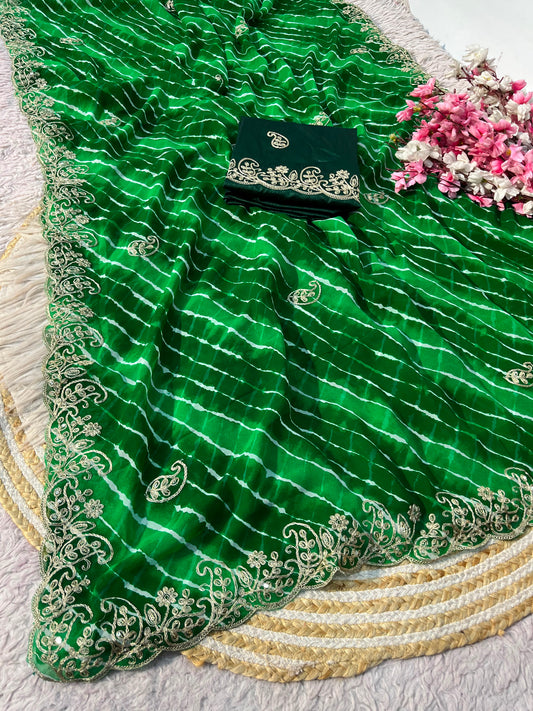 Georgette  Leheriya Gota Patti Work  Saree With Blouse