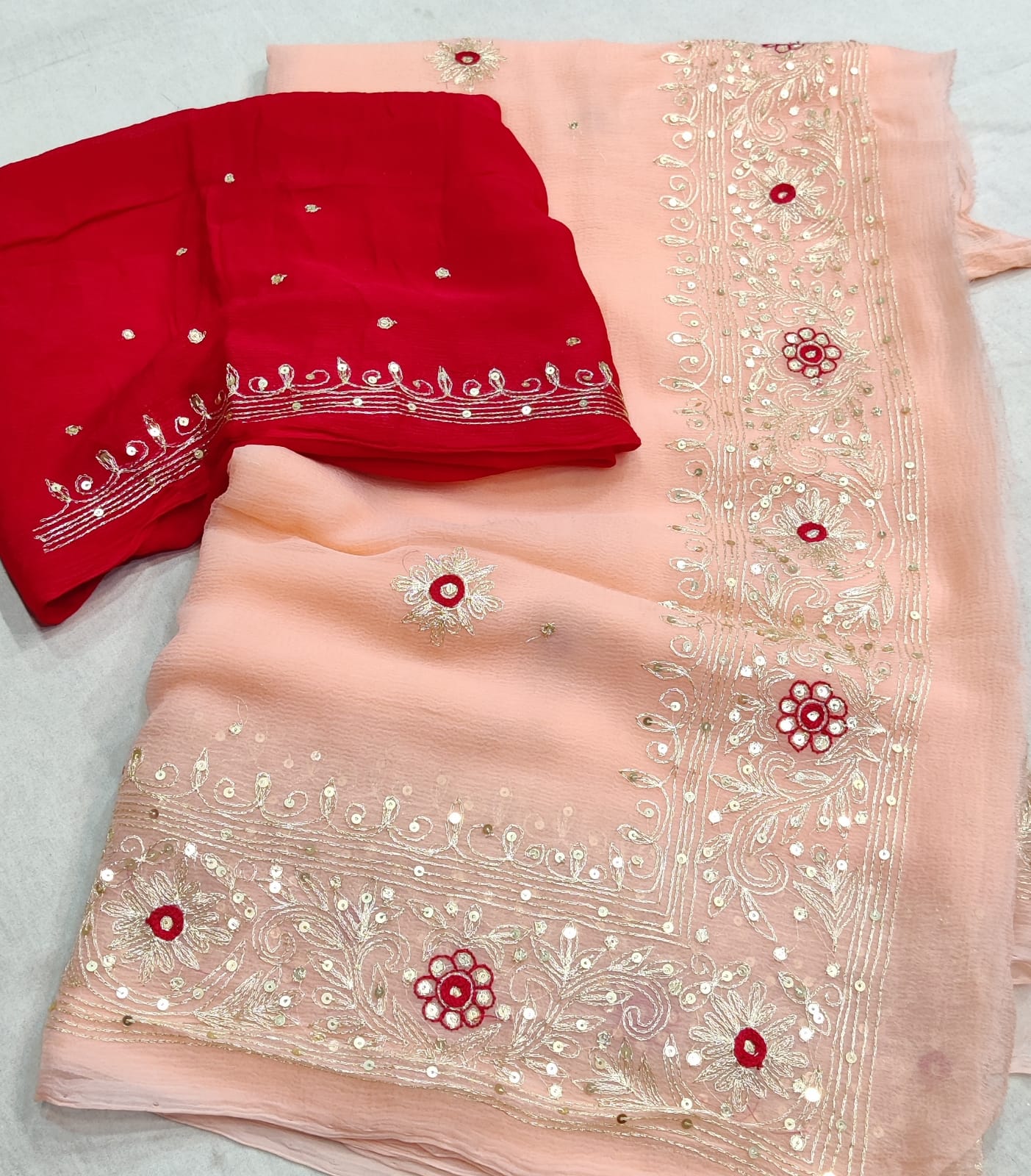 Pure Chiffon Rajputi kasab work saree With Blouse