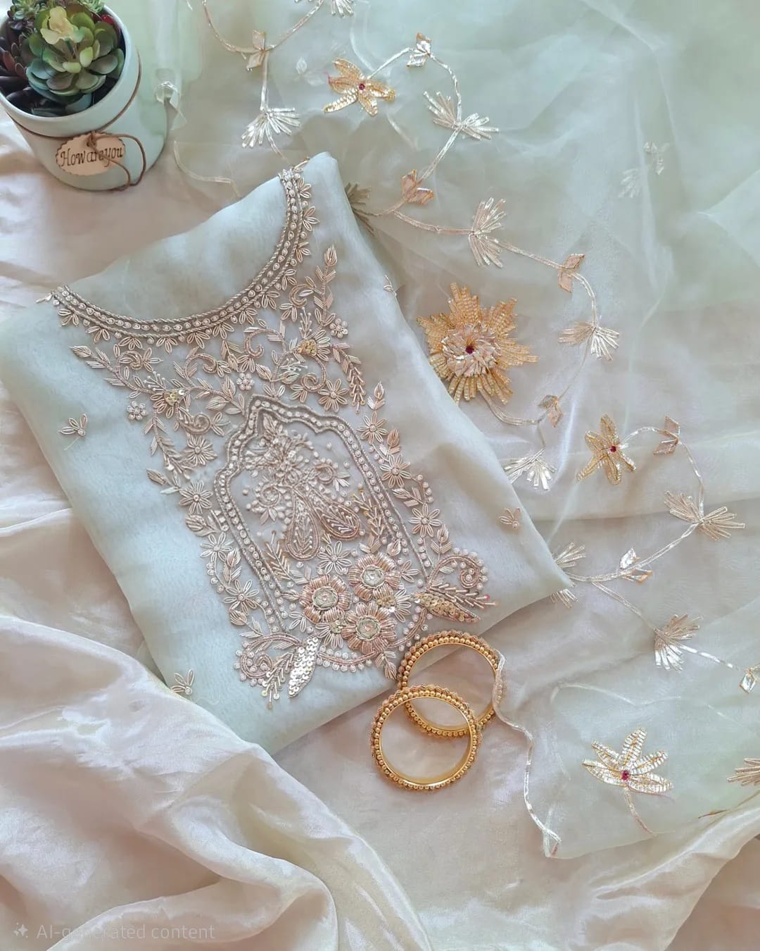 Organza Hand Work Unstitched Suit