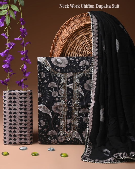 Designer gota patti hand work cotton  unstitched suit with chiffon   dupatta