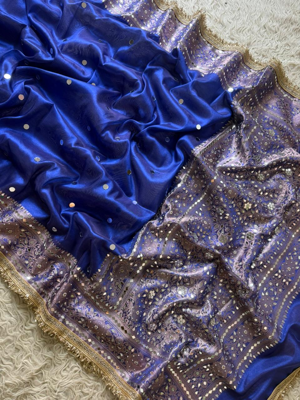 Banarasi Tissue Silk Saree With beautiful  borders with mirror  work