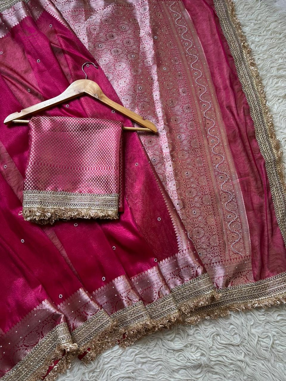 Banarasi Tissue Silk Saree With lace work border