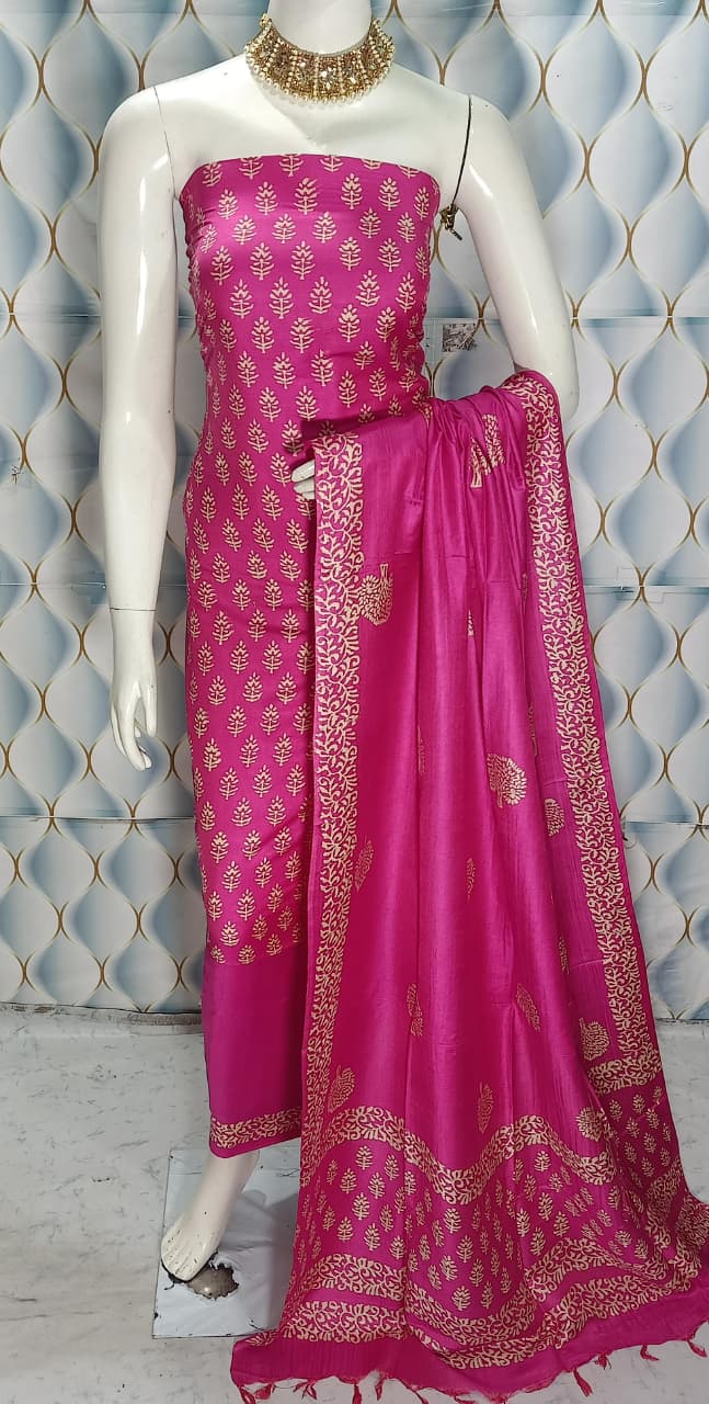 Cotton slub discharge print  Unstitched Suit