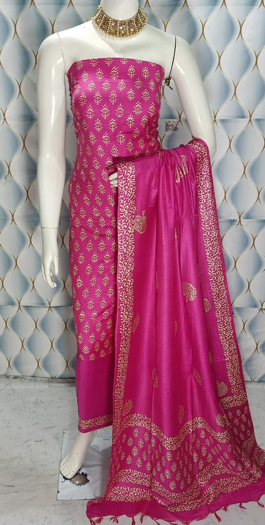 Cotton slub discharge print  Unstitched Suit