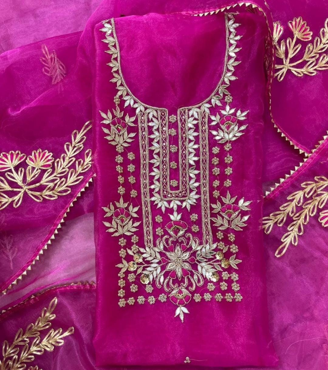 Organza Hand Work Unstitched Suit