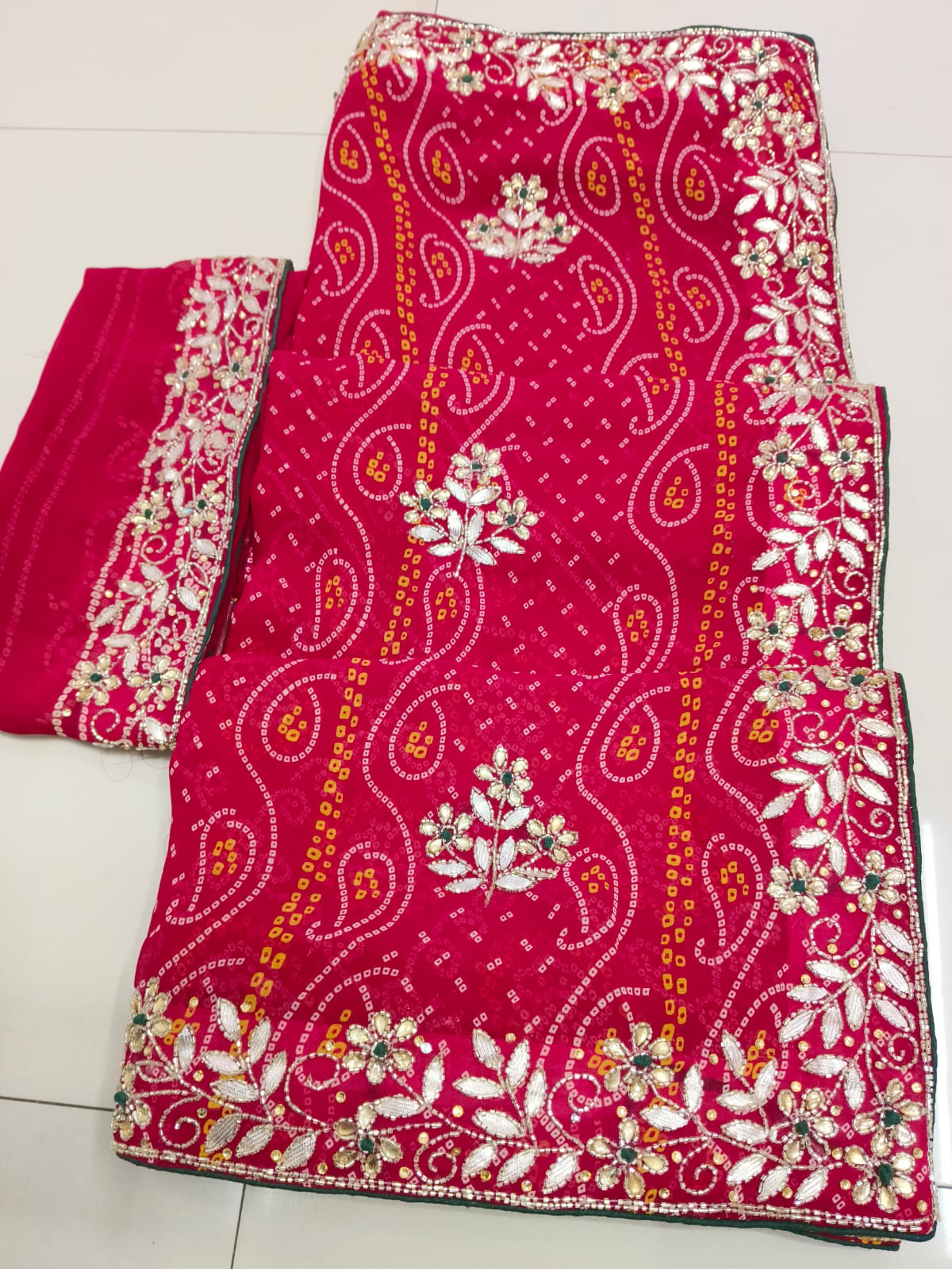 Pure georgette Bandhej gota patti saree