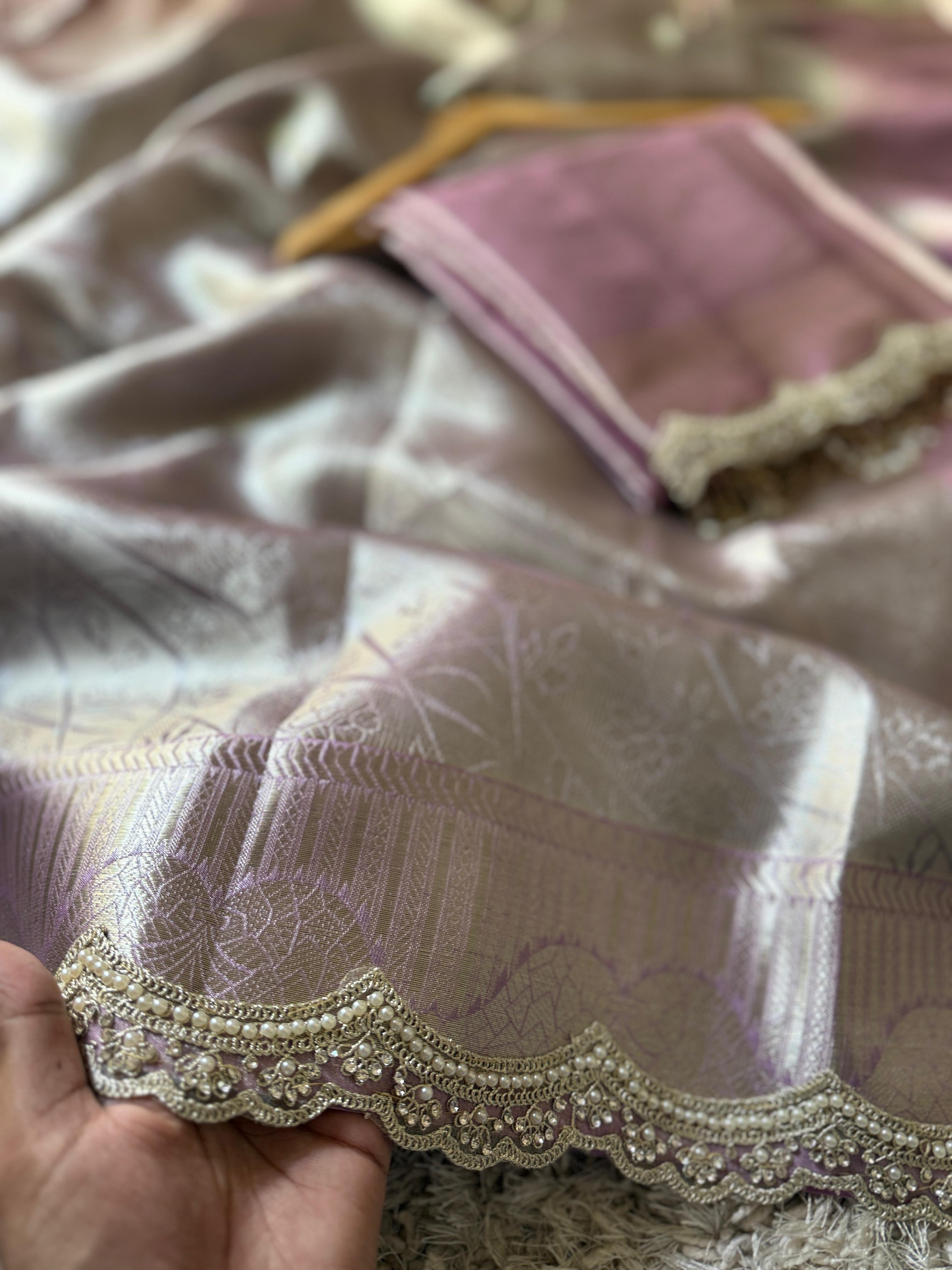 Banarasi Kanjivaram  katan Tissue Silk Saree With Beautiful lace border