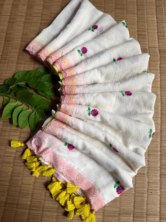 Premium Pure Mulmul Cotton Saree with Designer Lace Border
