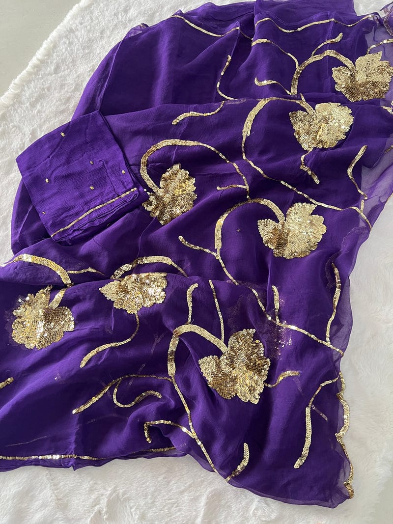 Pure Jaipuri Chiffon Jaal Work Saree With Blouse