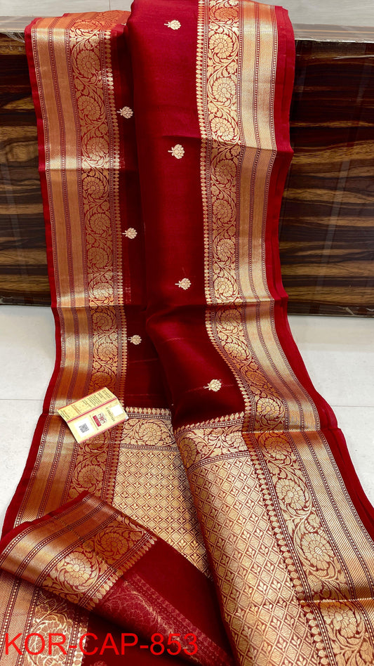 Pure Handloom banarasi  kora Silk Saree With Blouse