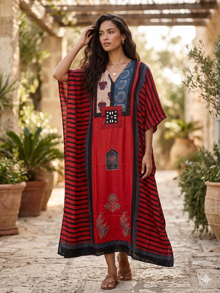 Pure Modal Silk Handblock Printed Kaftans Stitched suit