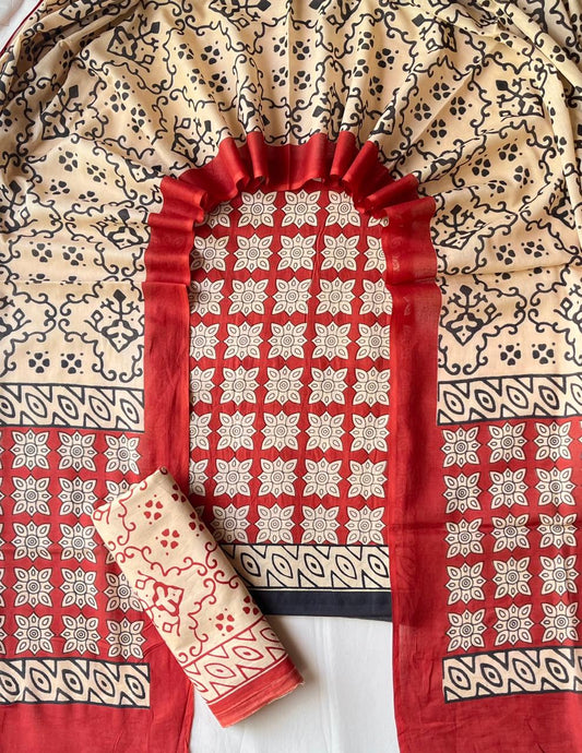 Exclusive new hand block printed cotton suits with cotton duptta