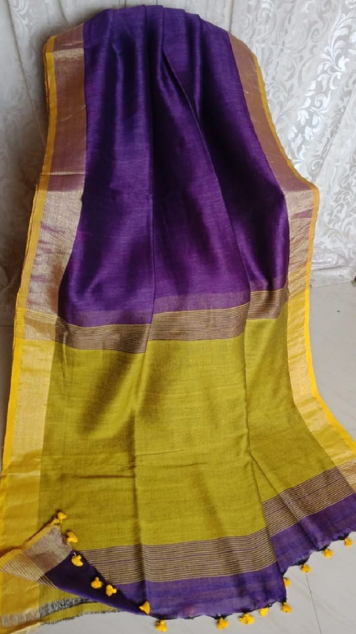 Pure Linen By Linen Saree From the Loom's of Bengal