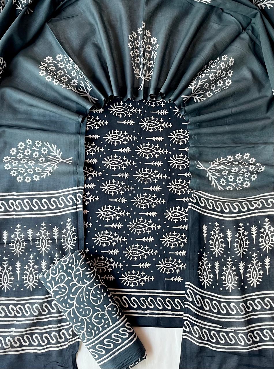 Exclusive new hand block printed cotton suits with cotton duptta