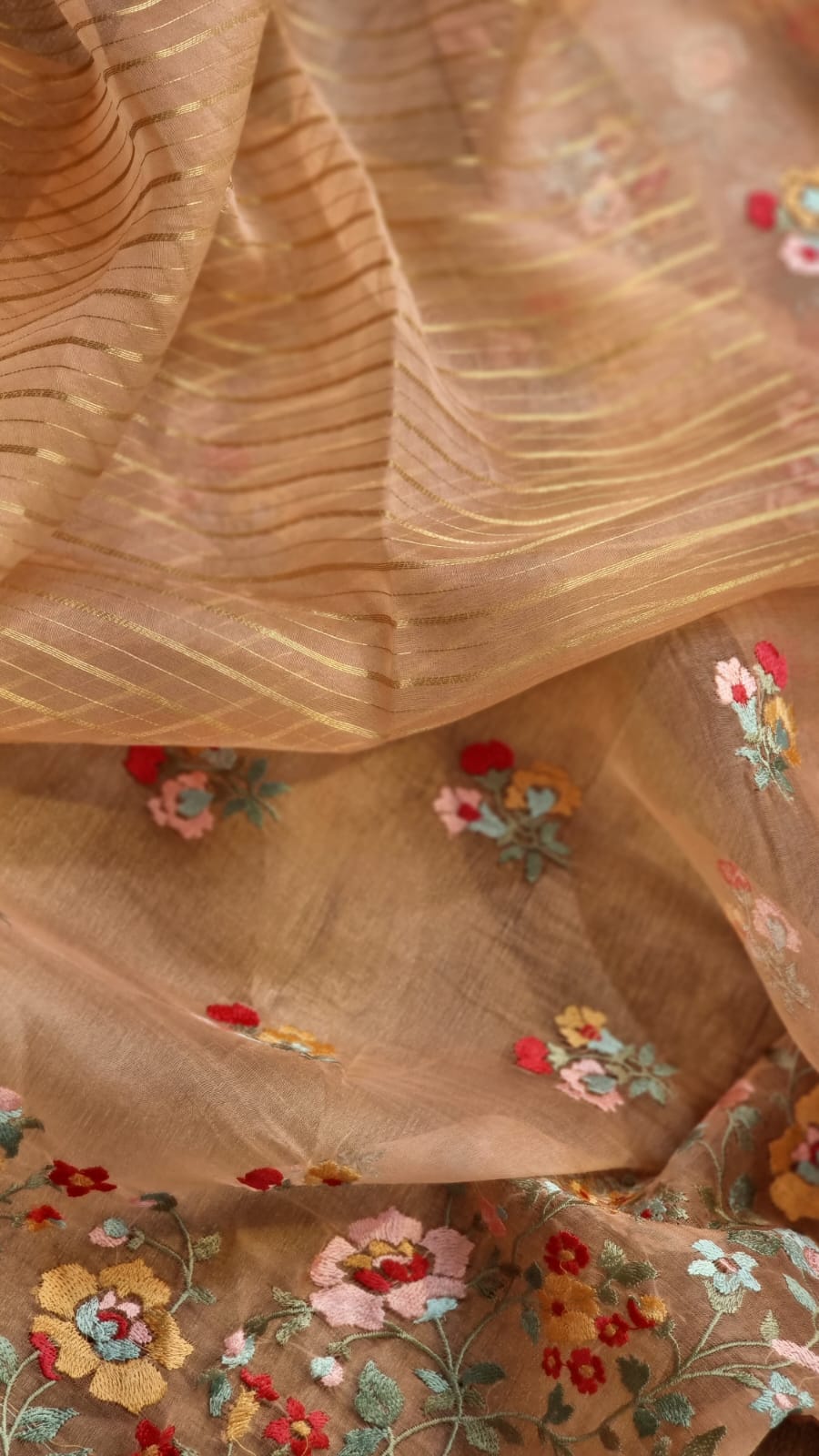 Pure Organza Silk  floral Embroidery Saree with velvet lace and heavy blouse