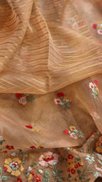 Pure Organza Silk  floral Embroidery Saree with velvet lace and heavy blouse