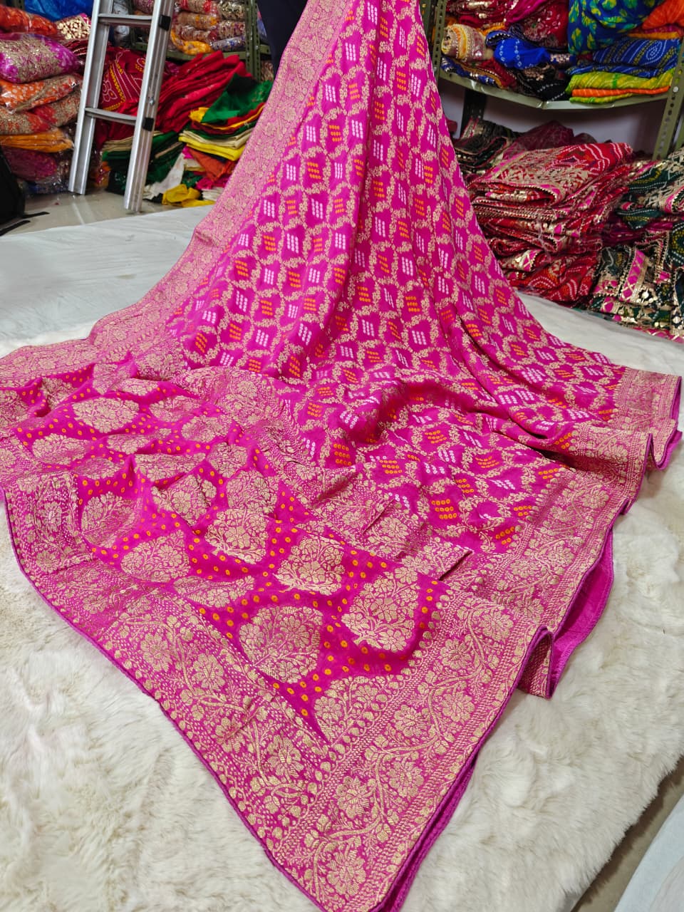 Pure khaddi Georgette Dupatta With Bandhani Zari