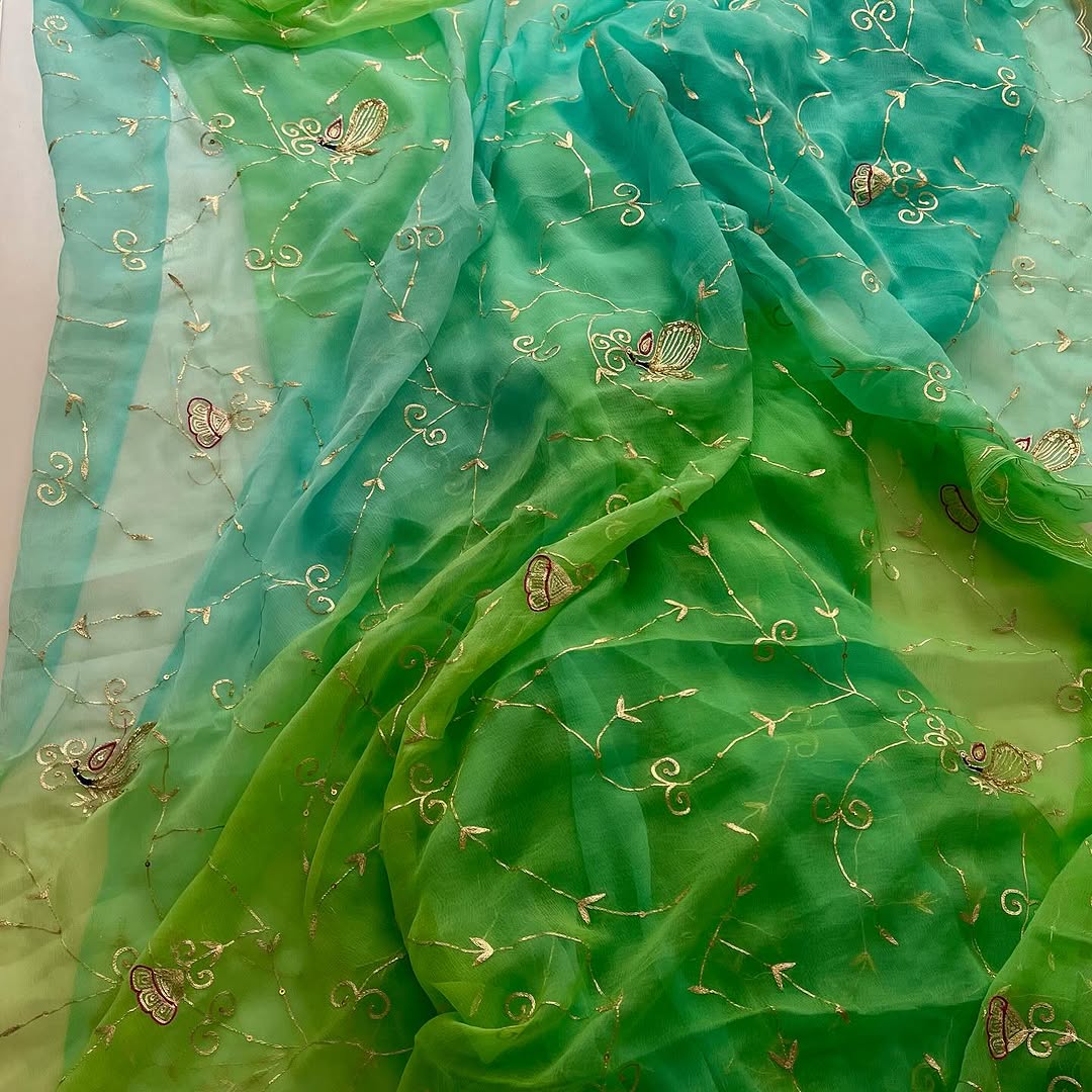 Pure Jaipuri Chiffon Jaal Work Saree With Beautiful Rajputi look and Running Blouse