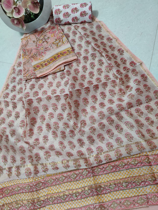 Hand Block Print Chanderi Silk Unstitched Suit