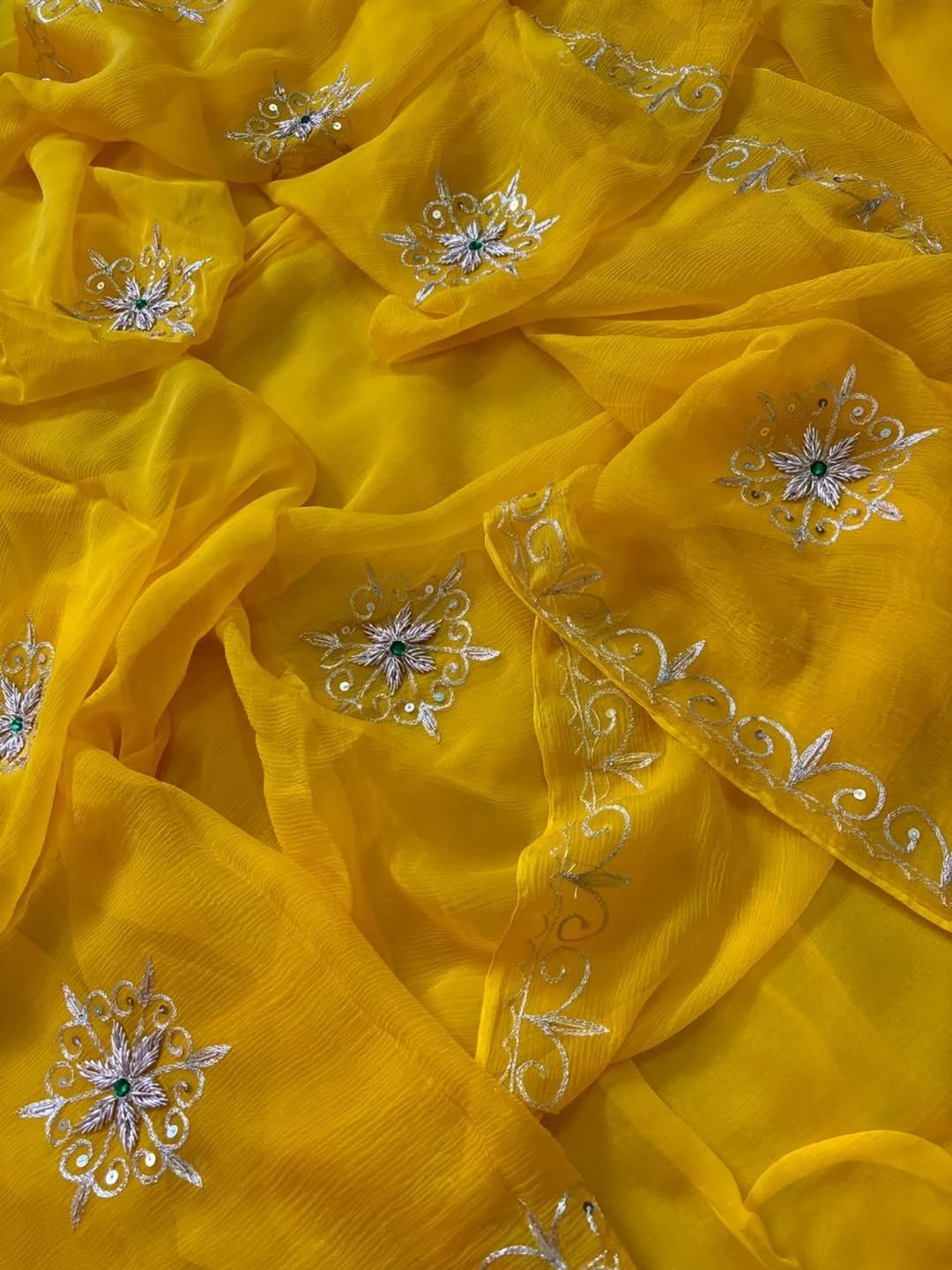 Pure Jaipuri Chiffon Hand-work motif work saree with blouse