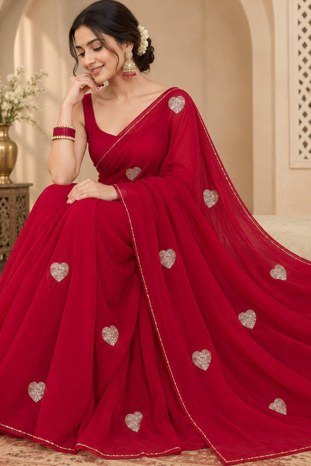 Pure Diamond Chiffon Saree With work Blouse.
