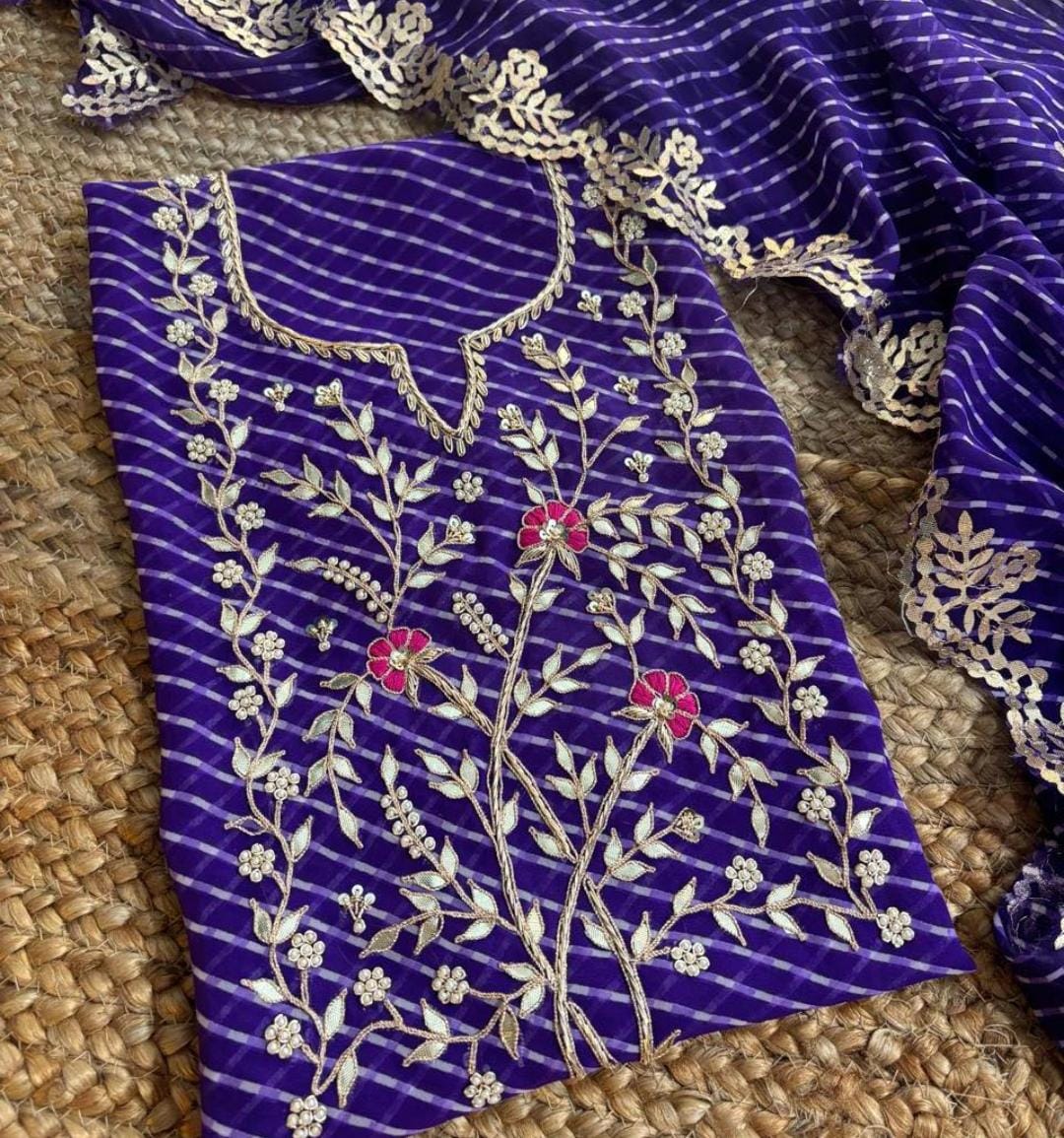 Pure Georgette Gota patti work Unstitched Suit