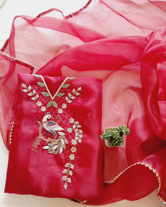 Organza Hand Work Unstitched Suit