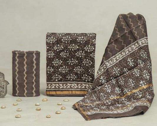 Hand Block Print Chanderi Silk Unstitched Suit