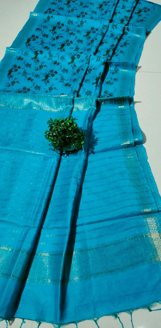 Bhagalpuri Kota silk hand block print saree