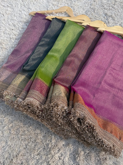Banarasi Tissue Silk Saree With lace work border