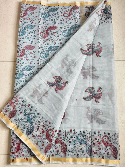 Beautiful kota cotton hand brush print work saree