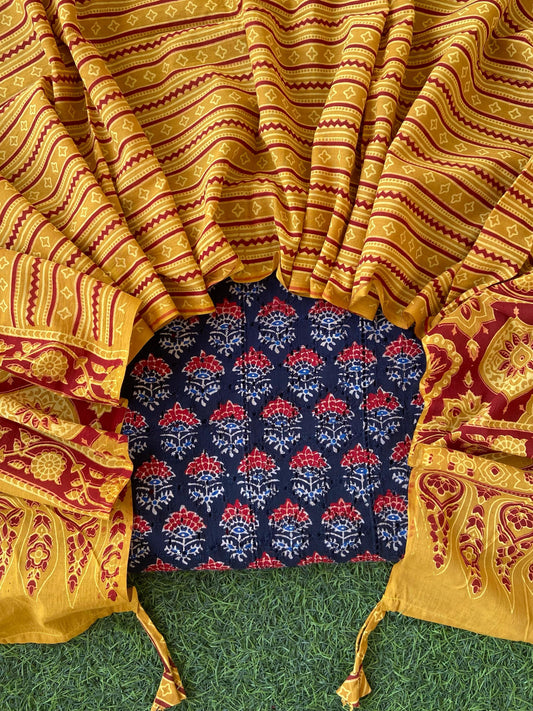 Handblock  ajrakh print cotton top With ajrakh mirror work  dupatta