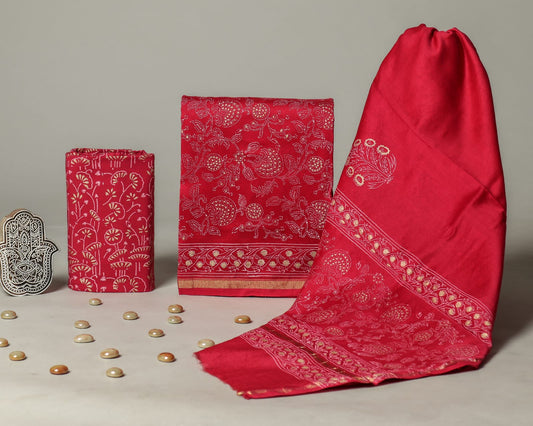 Hand Block Print Chanderi Silk Unstitched Suit