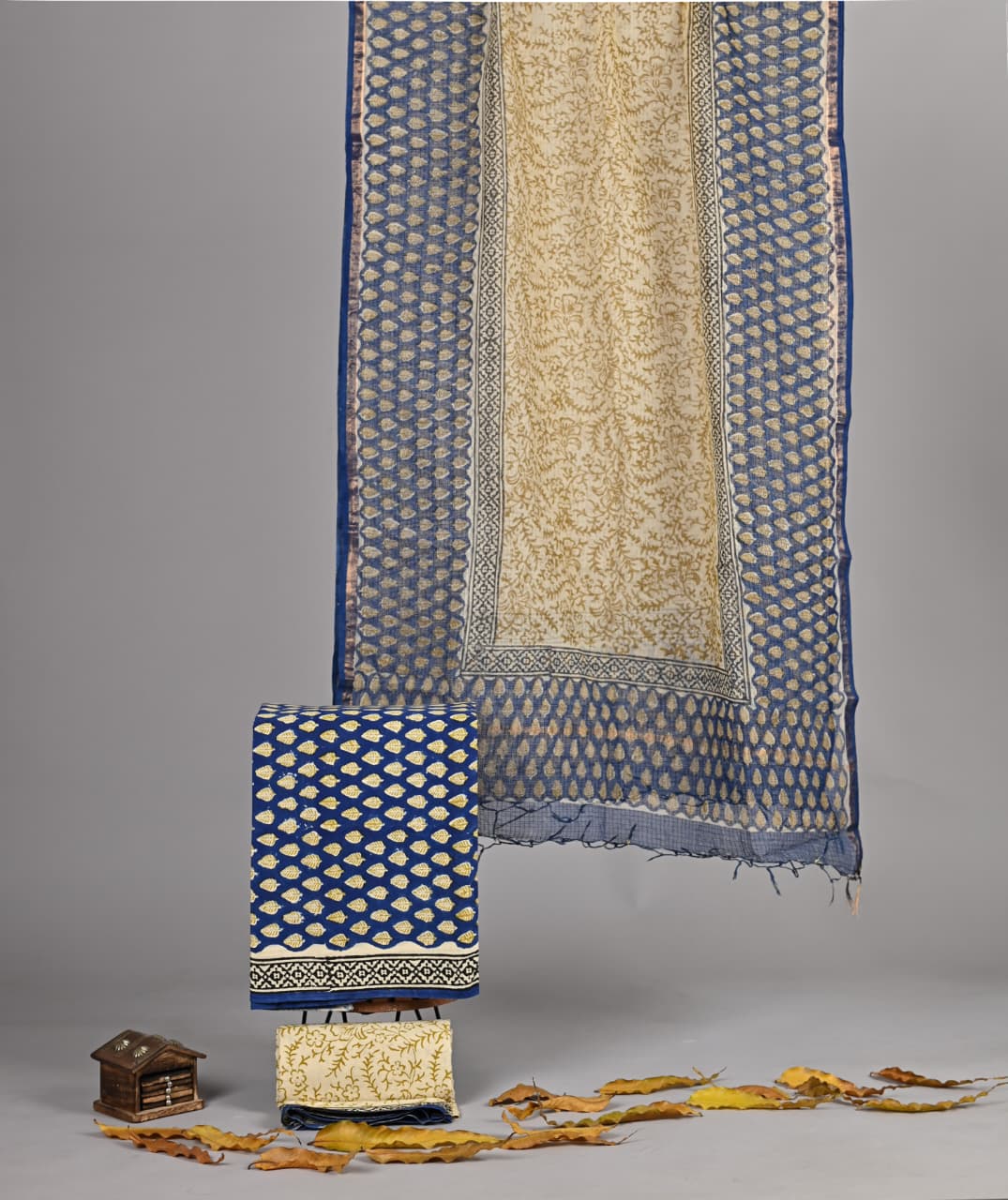 Pure Cotton Hand Block Print Suit With Kota Doriya Dupatta