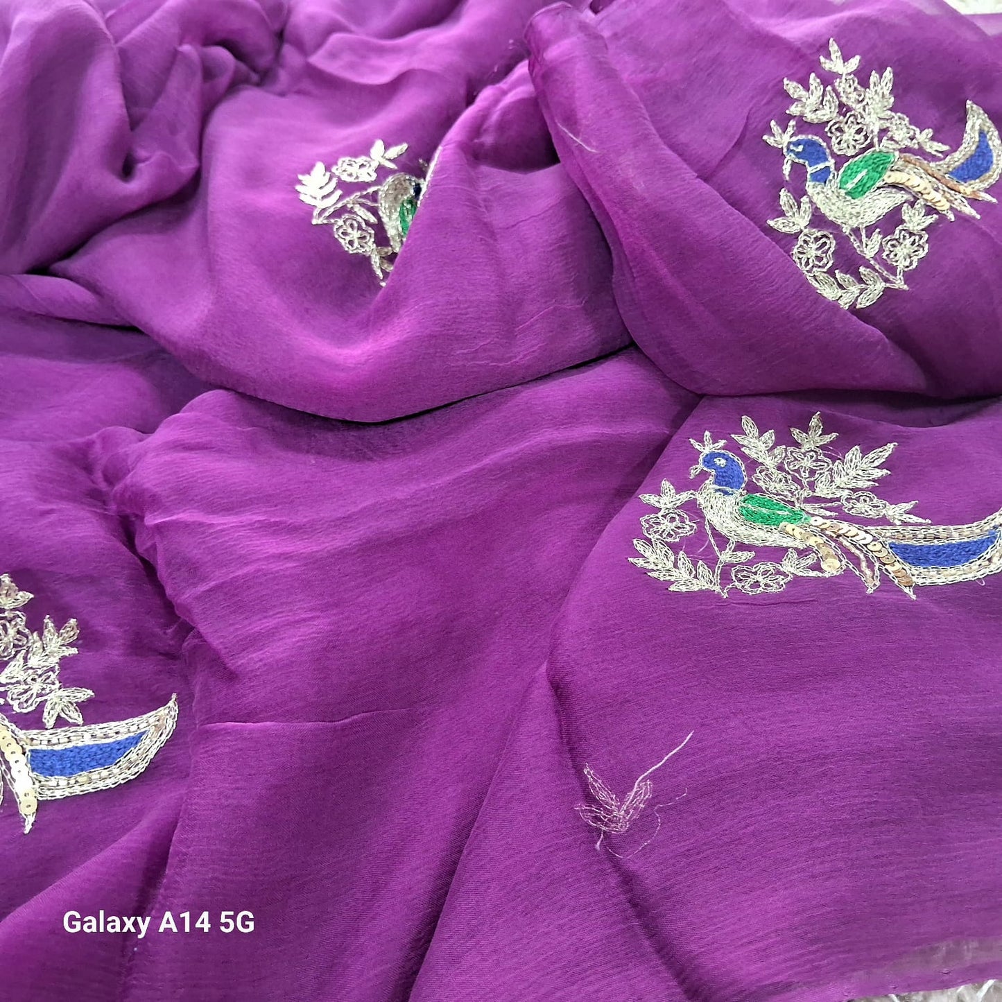 Beautiful Pure Jaipuri Chiffon 13 big Bird motif work Saree with blouse