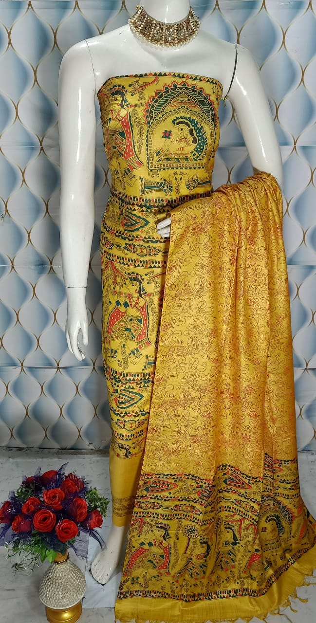 BHAGALPURI   KATAN MADHUBANI PRINT UNSTITCHED SUIT