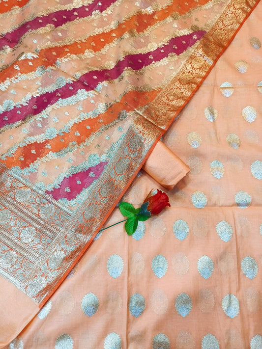 Banarasi  Silk Unstitched Suit With Bottom and Dupatta