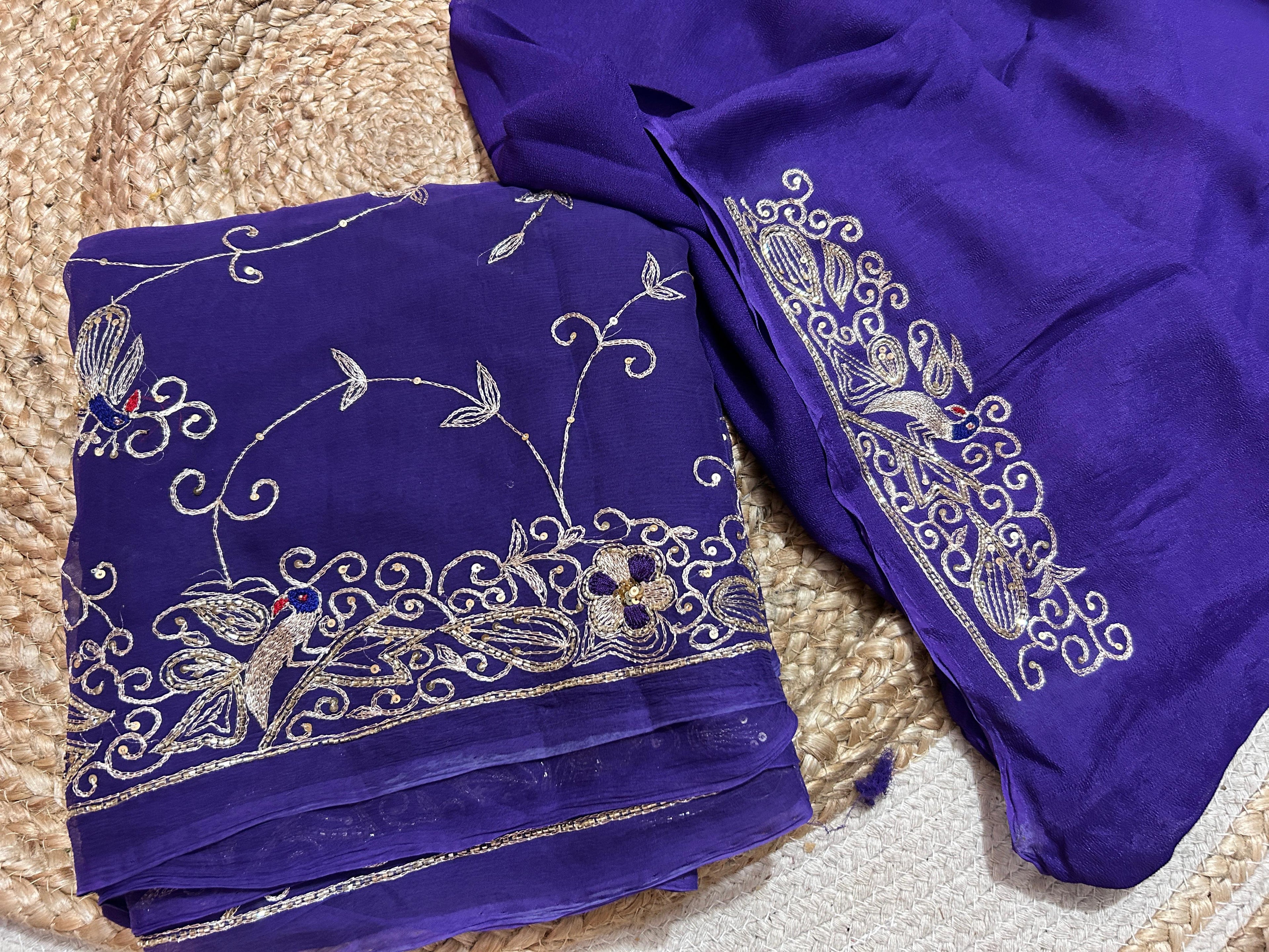 Pure Jaipuri Chiffon Jaal Work Saree With Beautiful Rajputi look and Blouse