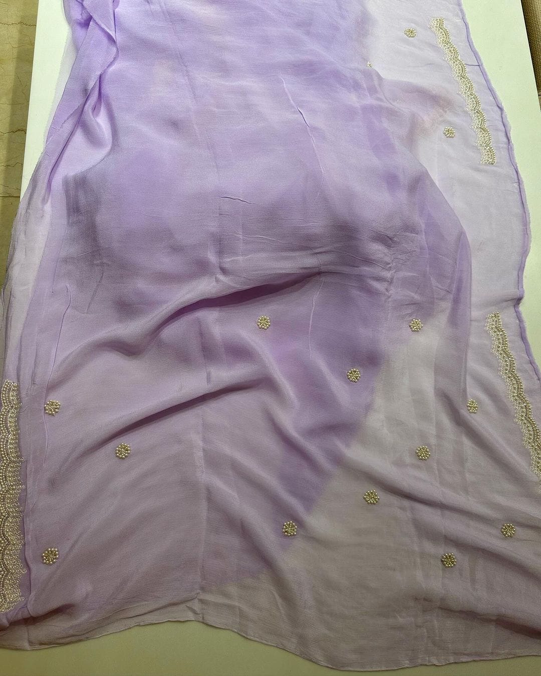 pure jaipuri chiffon hand work saree With blouse