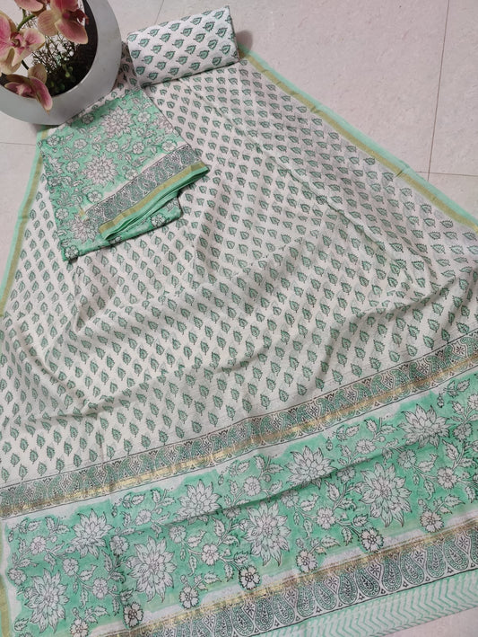 Hand Block Print Chanderi Silk Unstitched Suit