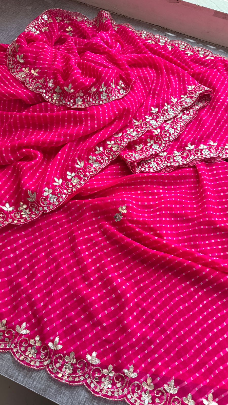 Pure  georgette hand work    gota patti work saree