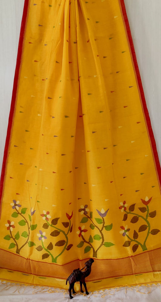 Pure Cotton needle work jamdani Saree With Blouse