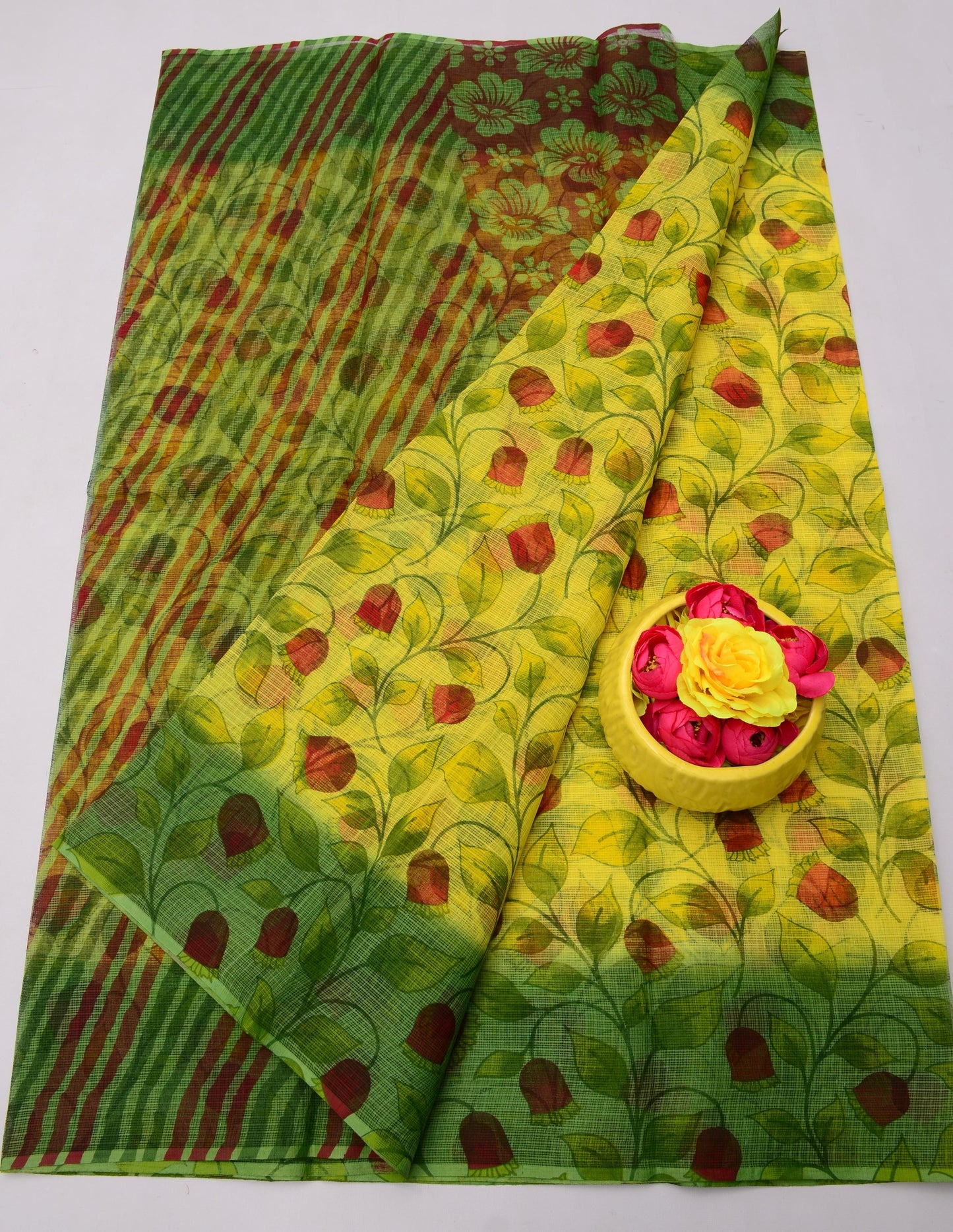 Pure Cotton Kota Doria Kalam Kari Floral Print Sarees