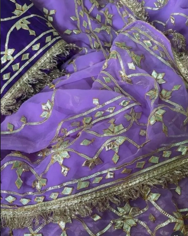 Pure Diamond Chiffon Gota Patti  Work Saree With Blouse