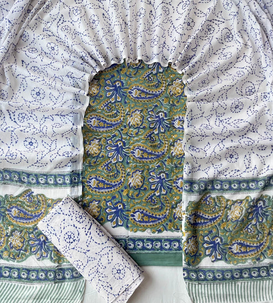 Exclusive new hand block printed cotton suits with cotton duptta