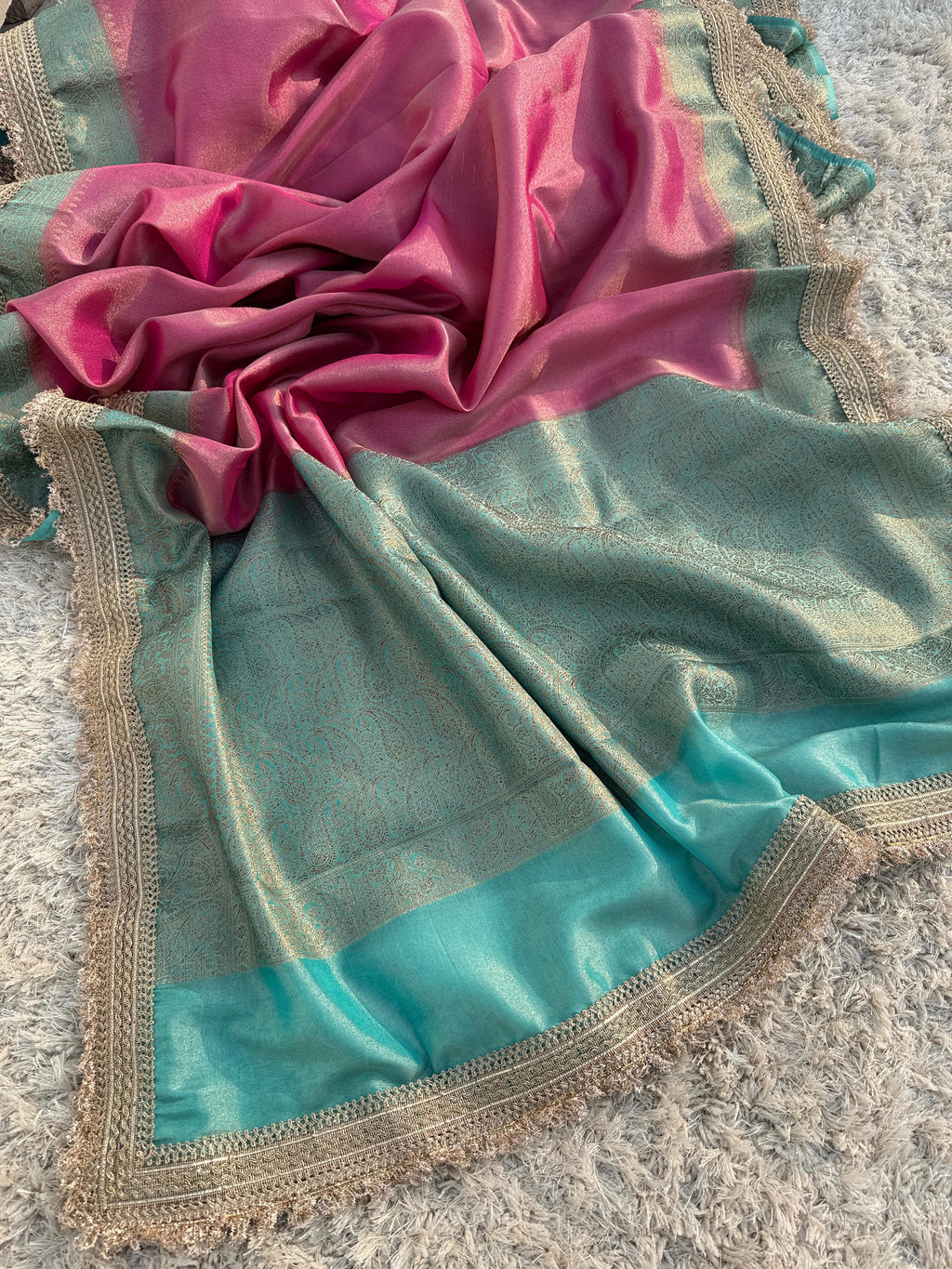 Banarasi Maharani katan tissue soft silk saree  Dual shade saree with lace work