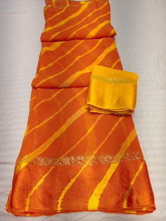 Pure Georgette Leheriya Pattern Saree