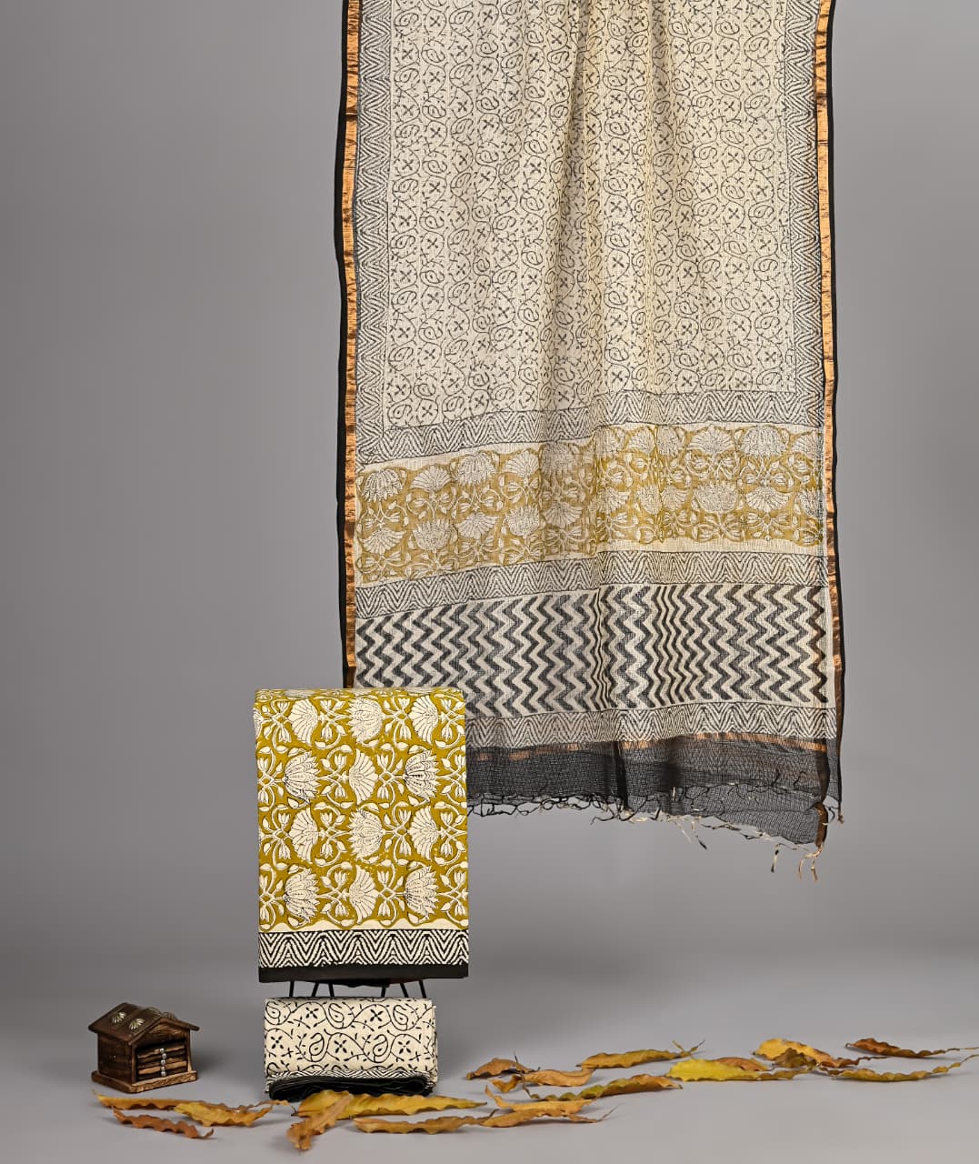Pure Cotton Hand Block Print Suit With Kota Doriya Dupatta